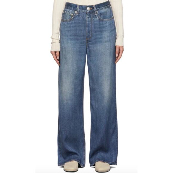 Rag & Bone Liquid Miramar Blue Wide Leg Jeans Sz 31 Printed Sweatpants - Picture 1 of 9